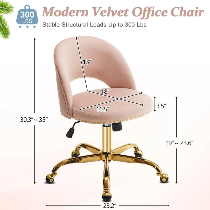 Office Chair Velvet Desk Chair Swivel Armchair Cute Modern Fabric Home Office Desk Chairs with Wheels