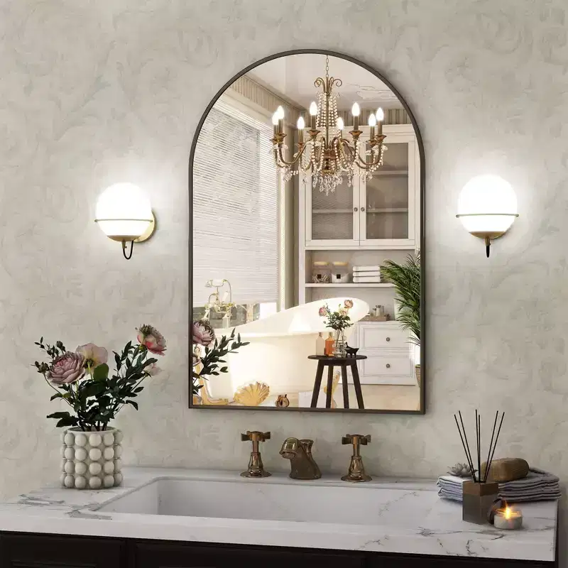 BEAUTYPEAK 16x24 Arched Bathroom Mirror Vanity Wall Mounted Mirror, Black
