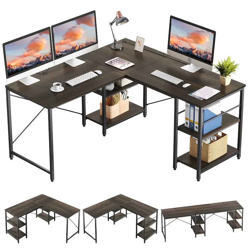 95.2 Inch L Shaped Desk with Shelves Home Office Computer Desk