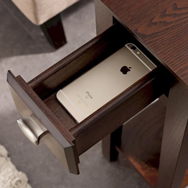 Solid Wood Narrow Side Table with Drawer and Shelf