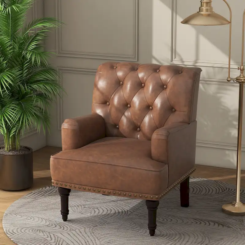 Tufted Vegan Leather Accent Chairs Armchairs with Nailhead Trim
