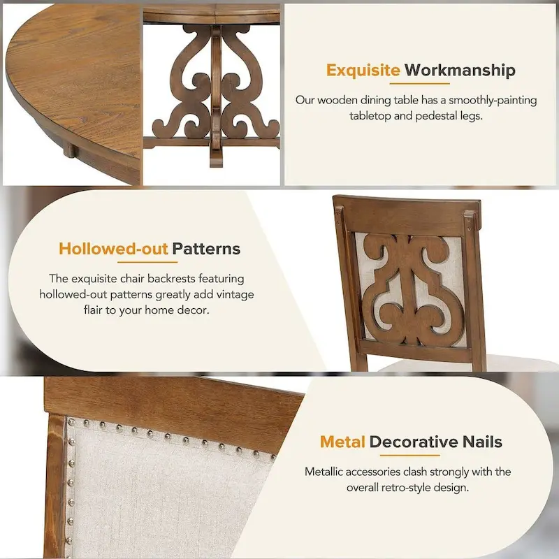 58  Traditional Extendable Dining Table Set with 4 Upholstered Chairs