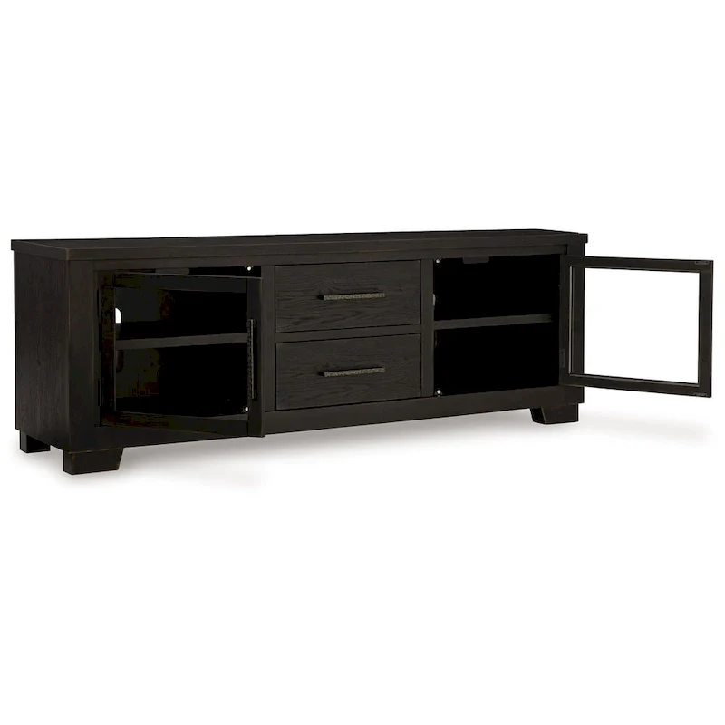 Galli Large TV Media Console, 2 Drawers, 4 Shelf, Black Wood, 80 Inch