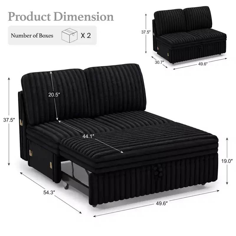 Belffin Corduroy Sleeper Sofa with Pull Out Bed Module Loveseat with Pullout Bed for Sectional Sofa Couch
