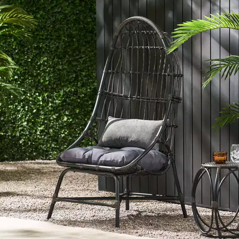 TUYOHW 16 Patio Egg Chair,Waterproof PE Rattan Wicker Accent Chair,Oversized Relaxing Chair for Porch,Garden & Backyard,Modern Lounge Chair,Gray