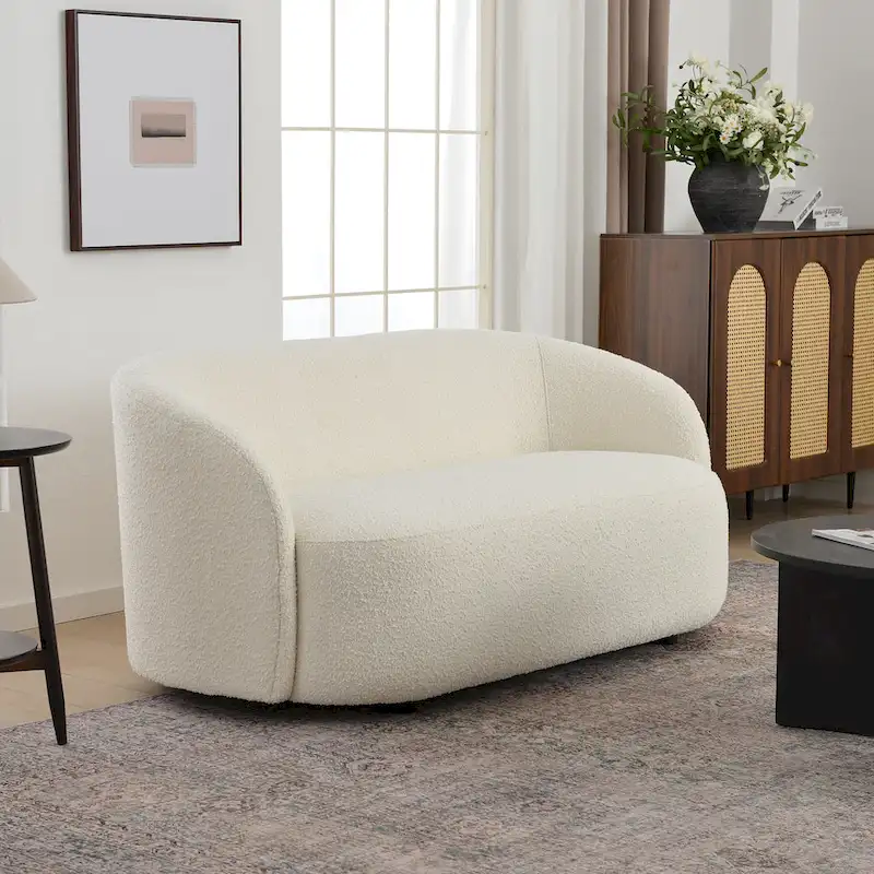 Sherpa Upholstered Loveseat Boucle Sofa Couch, 68W