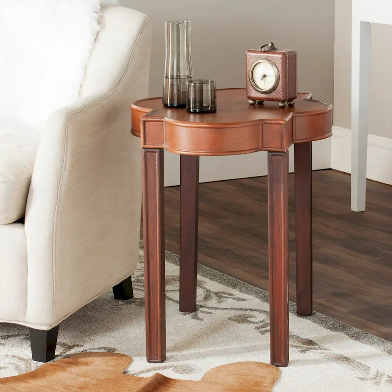 Brown Quatrefoil Top End Table with Long Elegant Legs – 27Wx21Dx24H