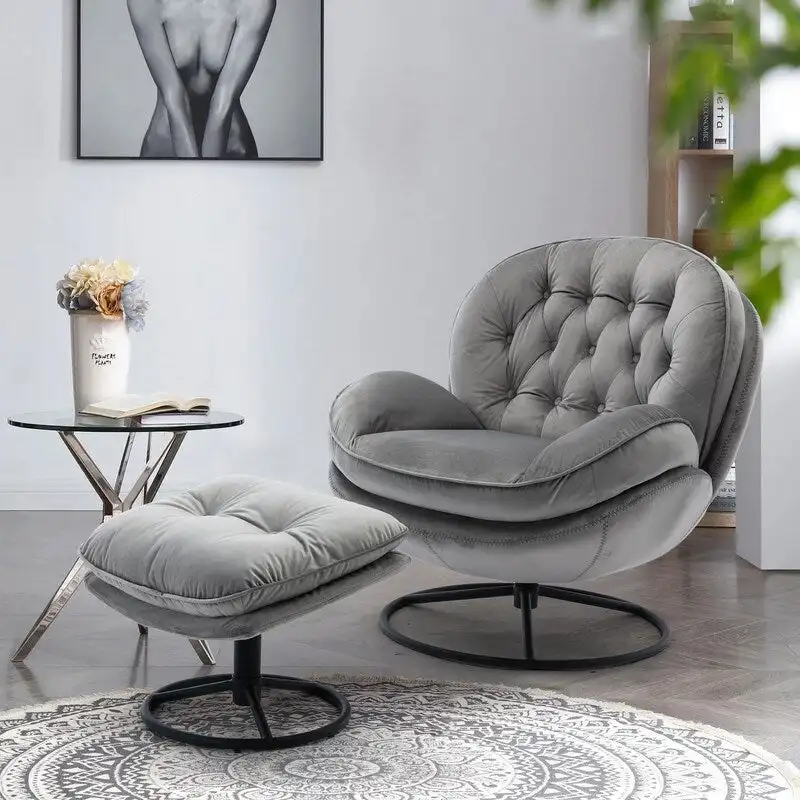 Velvet Accent Chair with Ottoman