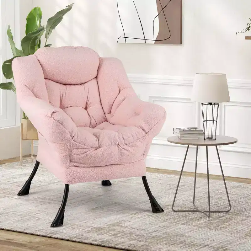 Costway Large Lazy Chair with Cozy Head Pillow Stylish Tufted Back & Seat Armrests Beige/Gray/Pink