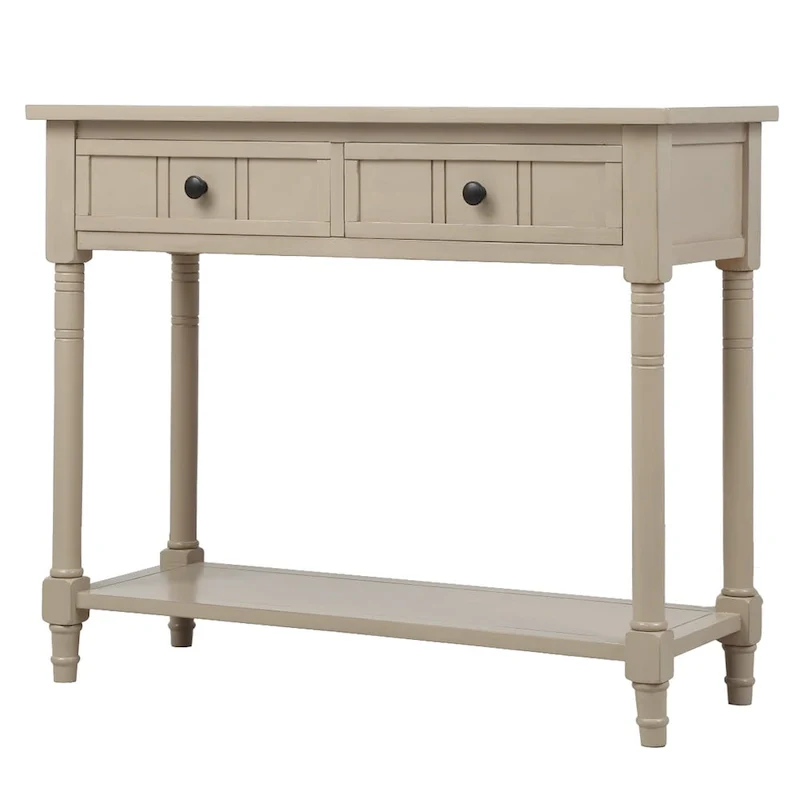 Console Table with 2 Drawers and Bottom Shelf - Solid Pine Wood