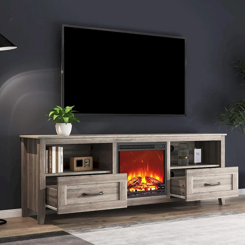 WESOME 70 Fireplace TV Stand Entertainment Center with 18 Electric Fireplace