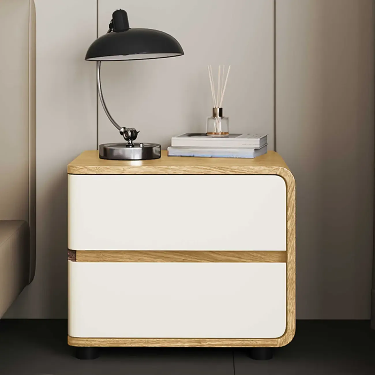 Modern Narrow Wooden Nightstand with 2 Drawers