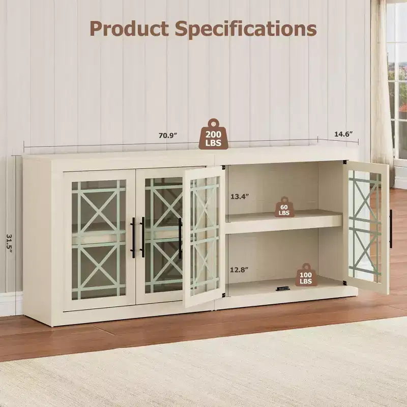 COZONY Modern Buffet Cabinet with Glass Doors, Farmhouse Style Storage Sideboard for Dining Room Living Room Entryway