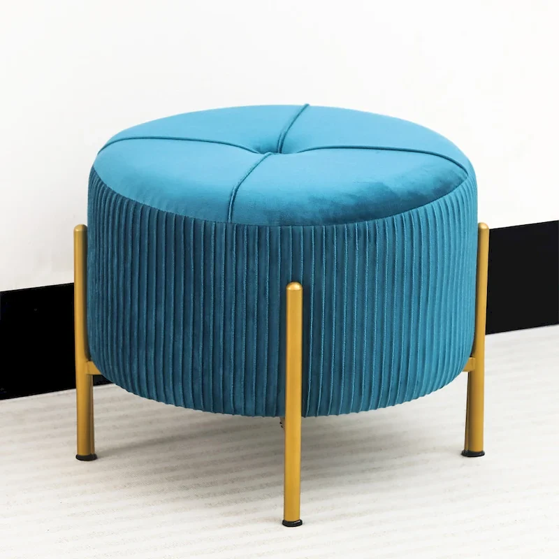 Round Velvet Ottoman - Multiple Colors, Tufted Design, Single User