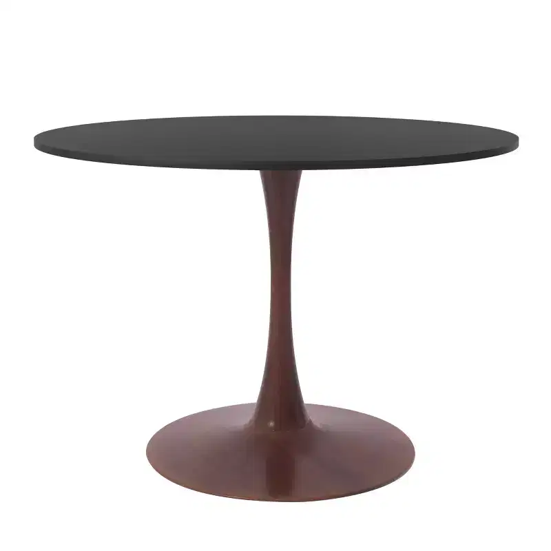 LeisureMod Bristol 35'' Modern Round Dining Table  Durable MDF Top and Wood-Transfer Walnut Steel Base for Kitchen, Dining Room, or Cafes