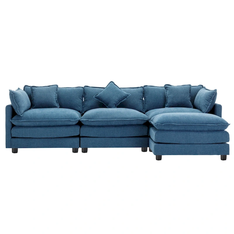 Blue 112.2 Modern L-Shaped 4-Seat Sofa with Removable Ottoman