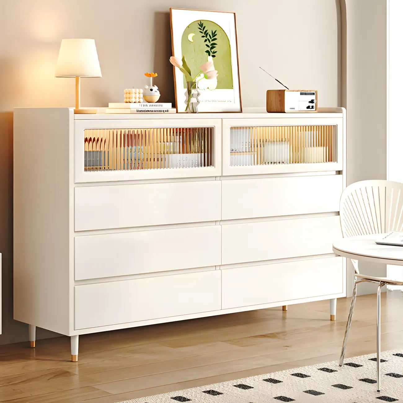 Elegant Pine Wooden Double Dresser with 6-Drawers