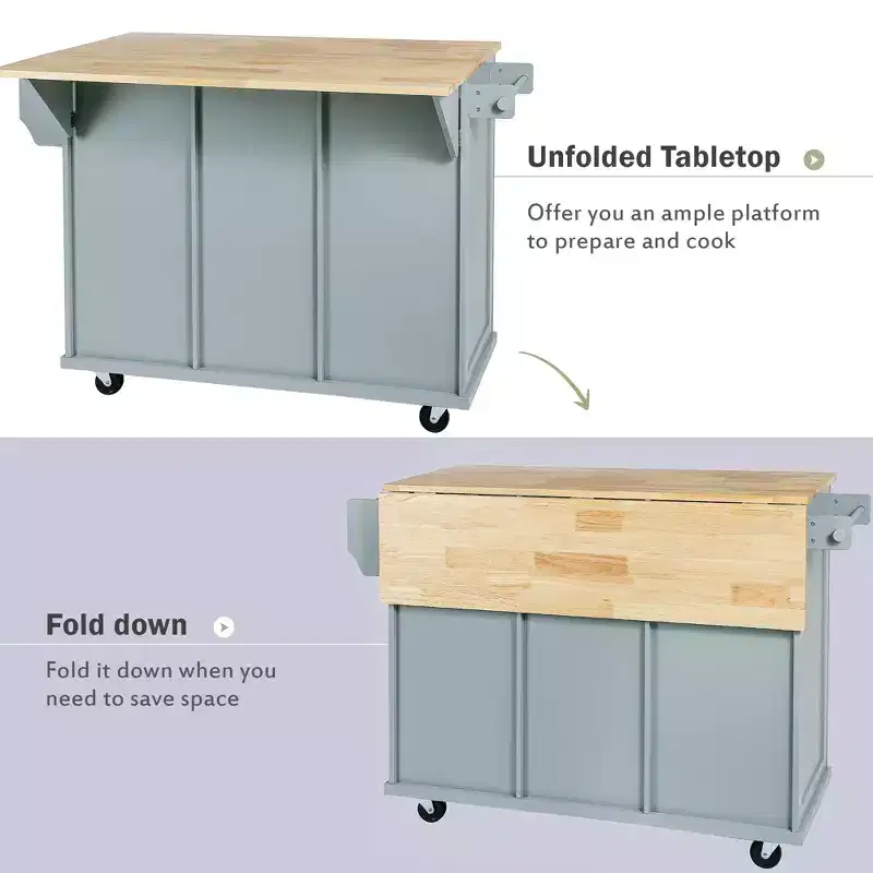 Whisen Modern Kitchen Island with Spice Rack and Towel Holder
