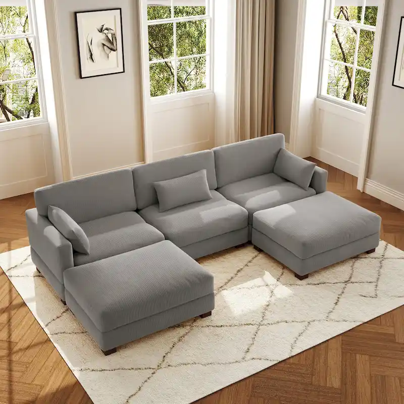 5-Piece U Shaped Couch Modular Sectional Sofa with Ottoman