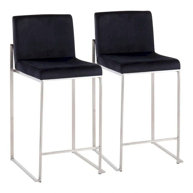 Black/Grey/White High Back Upholstered Counter Stool, Set of 2, 1-Person