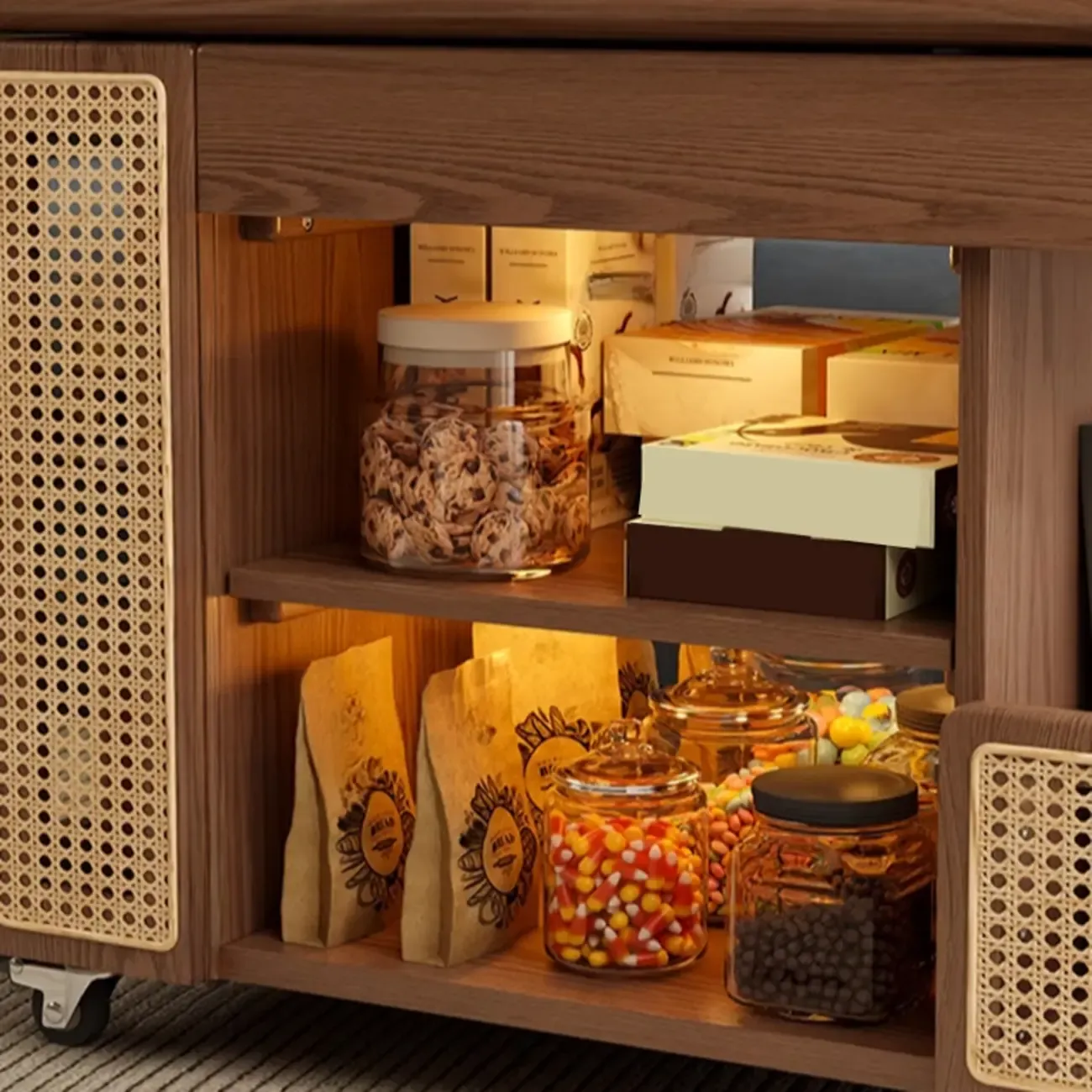 Nut-brown Adjustable Lift Top Wood Trolly Side Table