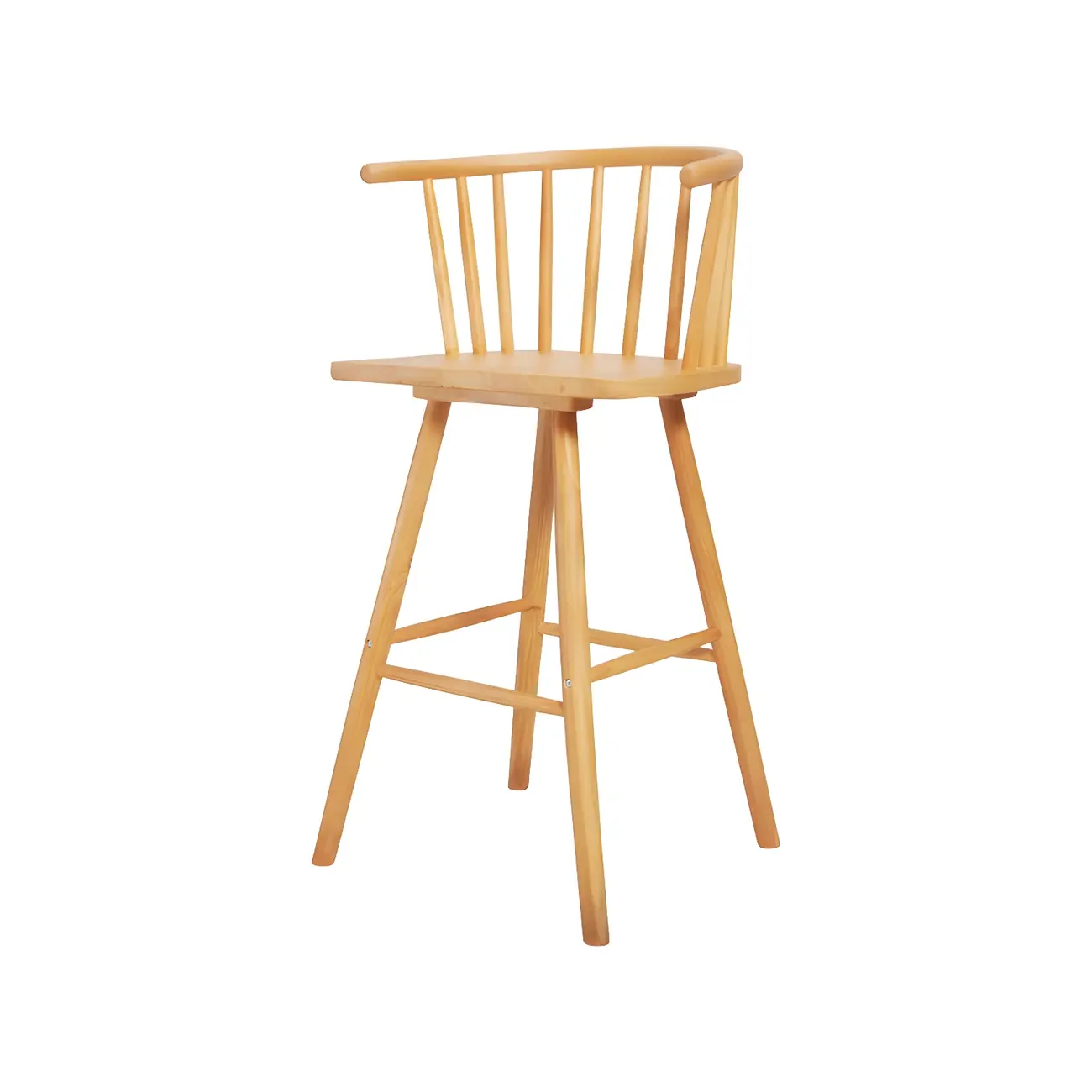 Traditional Wooden Low Back Bar Stool with Cushioned Seat