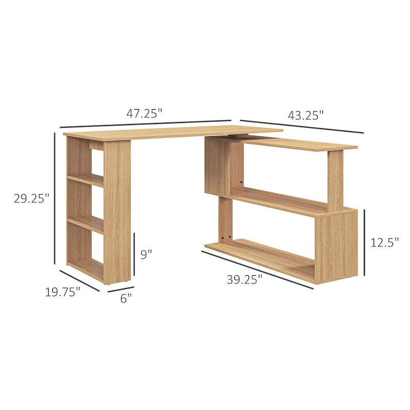 L Shaped Corner Desk,360 Degree Rotating Home Office Desk w/Shelves