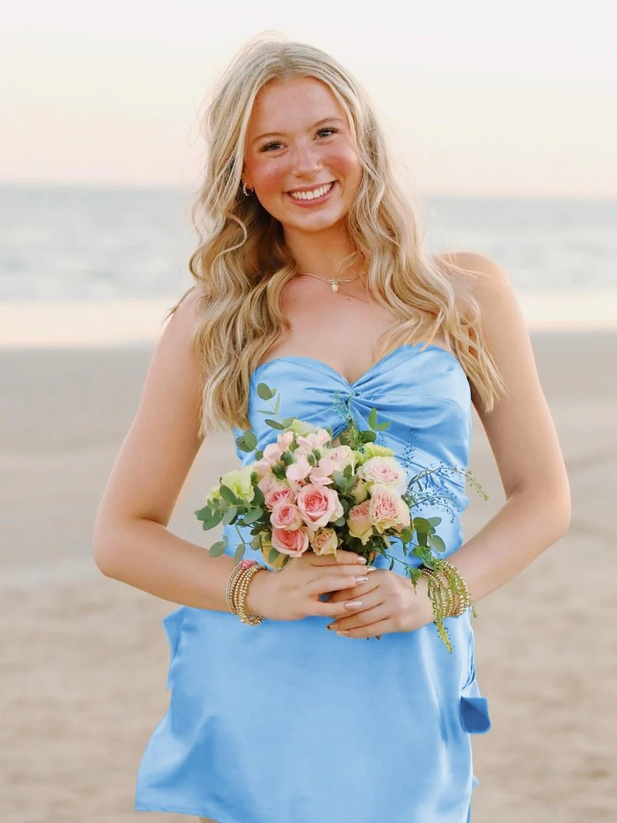 Blue - Strapless A Line Short Homecoming & Cocktail Dresses With Keyhole