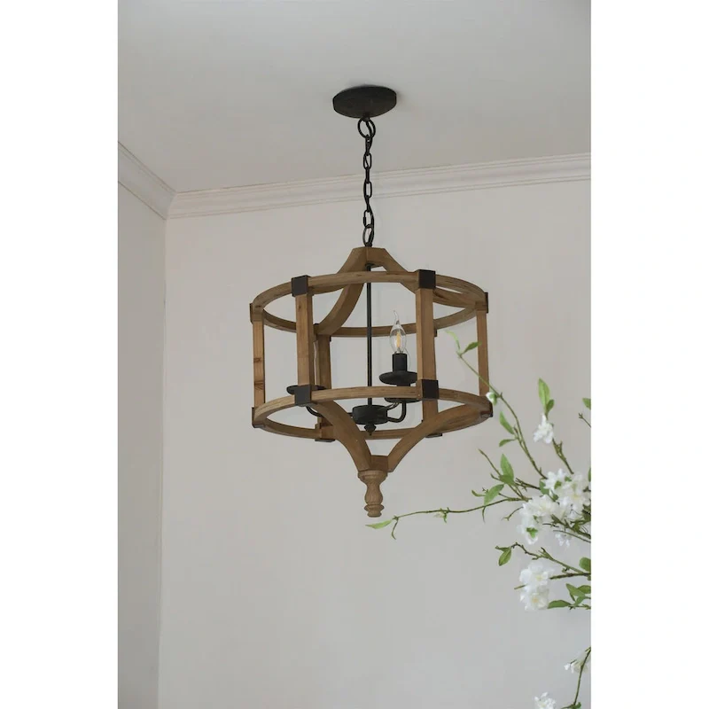 3 - Light Wood Drum Chandelier