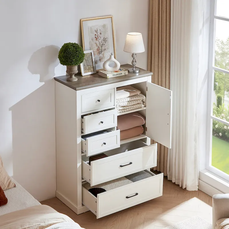 White & Gray 5-Drawer Dresser, Vintage Style Storage Chest for 1