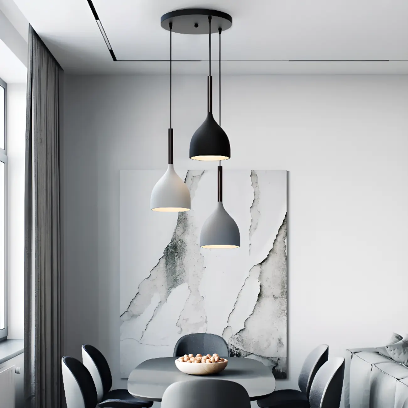 Cool Tone Metal Dome 3-Light Island Pendant Light