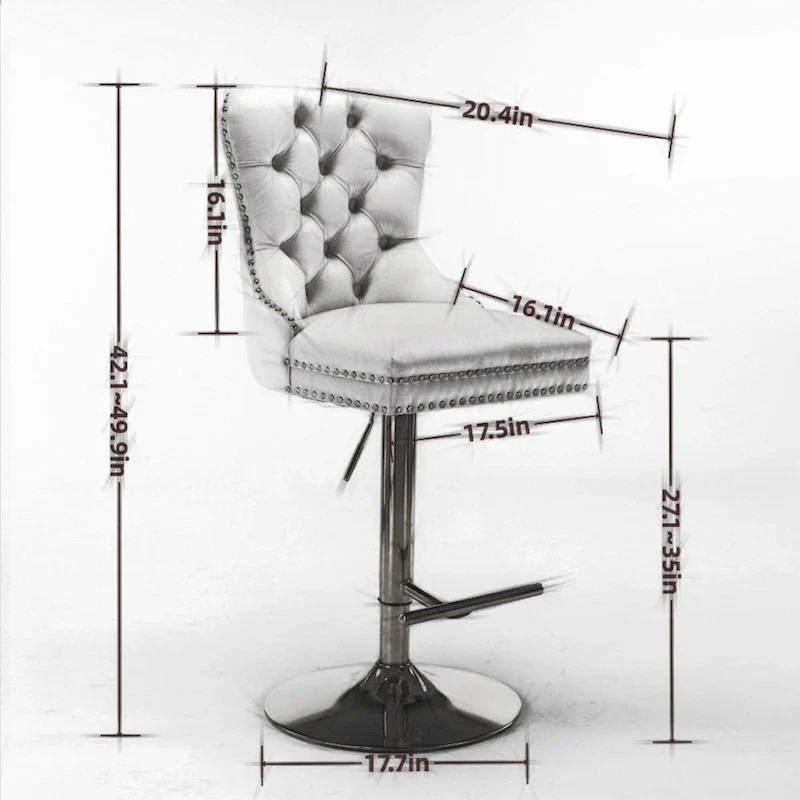 Thick Gold Velvet Swivel Bar Stool Adjustable Height Backrest