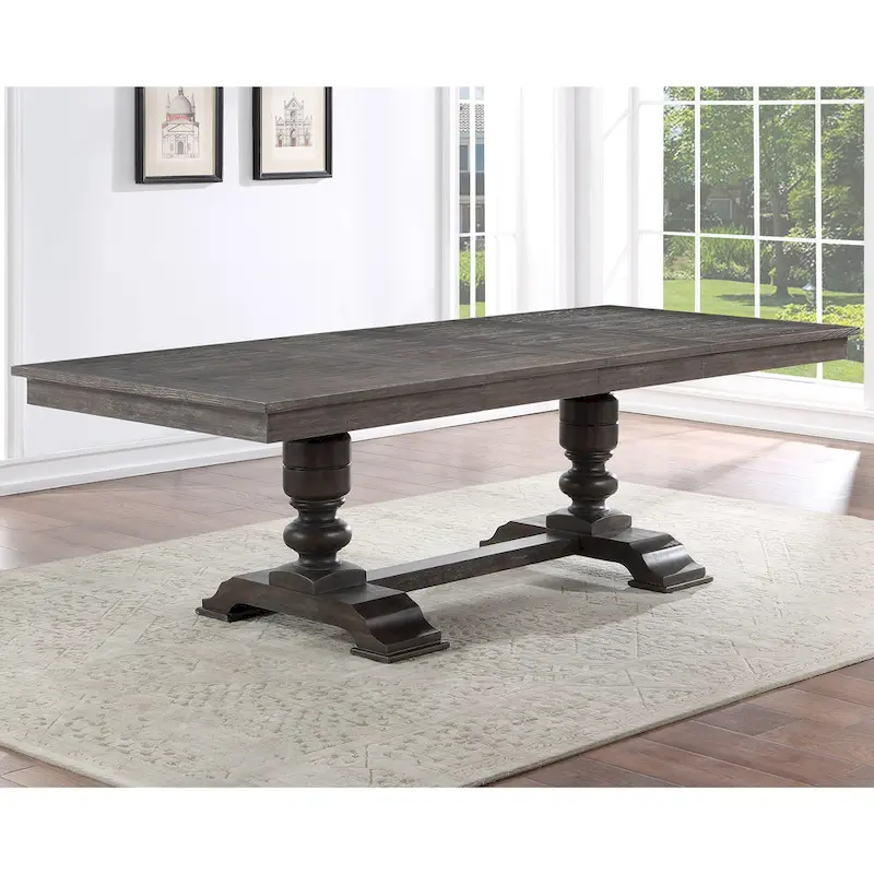 Washed Espresso Extendable Dining Table, Double Pedestal, Seats 8