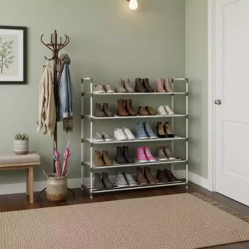 Home-Complete 5-Tier Shoe Rack for 25 Pairs, White