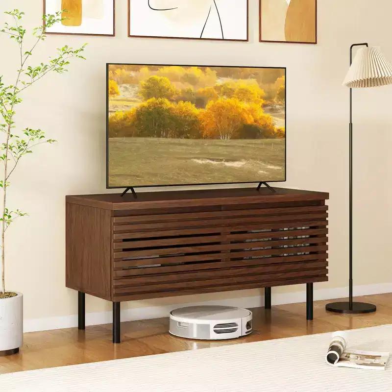Costway Mid Century Fluted TV Stand for 40 TV Console Table with Open Compartment or 2 Hidden Compartments