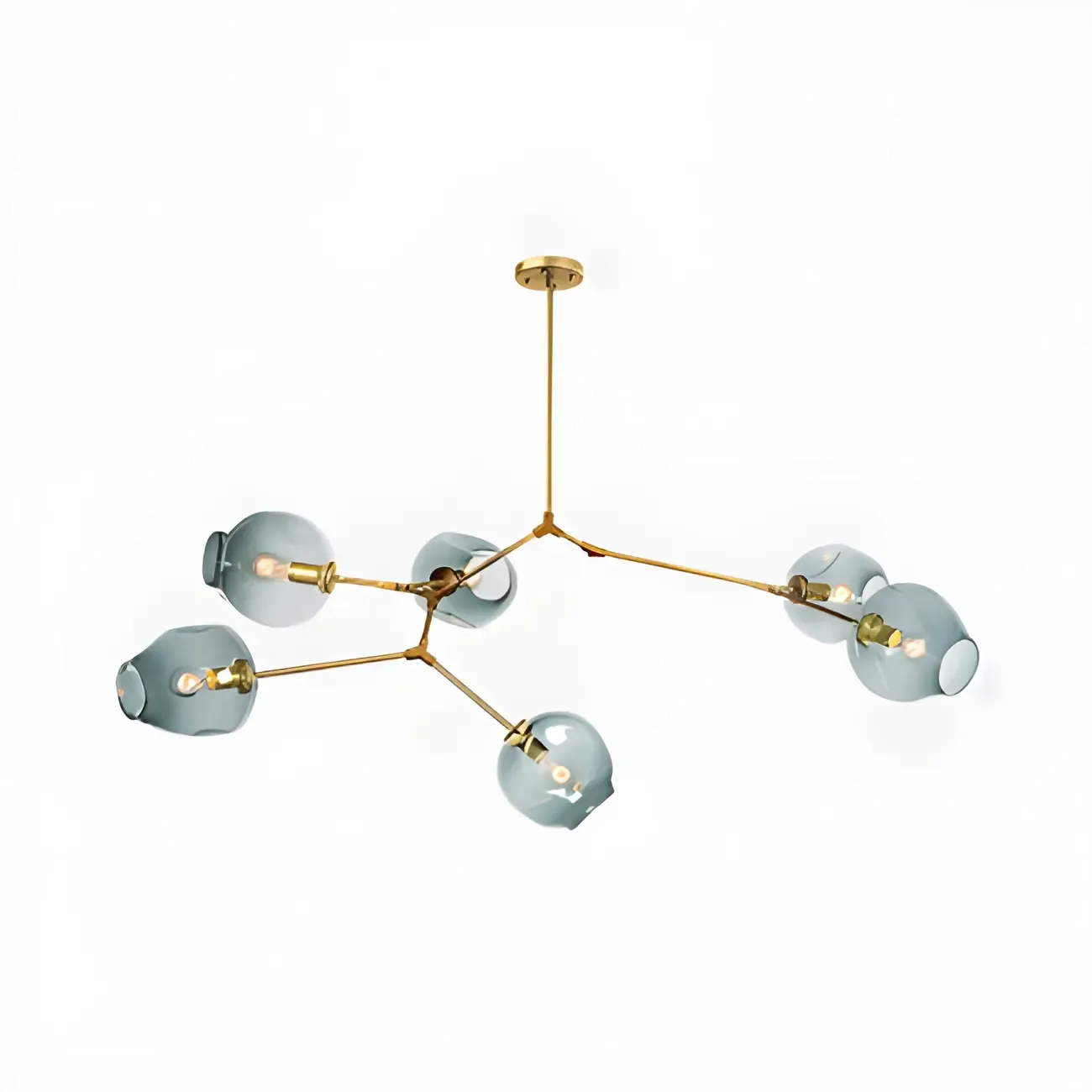 Industrial Sputnik Chandelier with Clear Blue Glass Globes