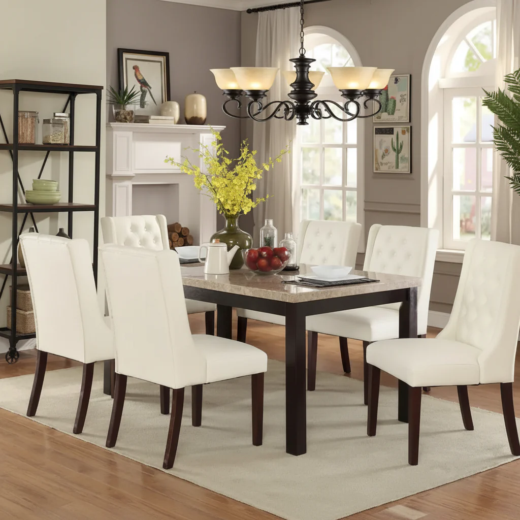 Set of 2 Wingback Dining Chairs, Tufted Faux Leather