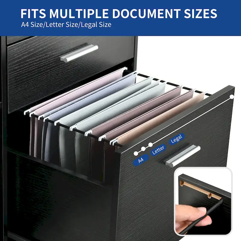 Brown Mobile Wood Lateral File Cabinet with Charging Station & Lock