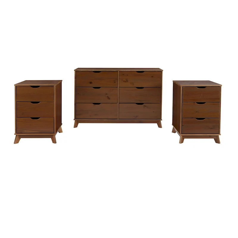 Purcell Pine Wood 3-Piece Bedroom Set with 6-Drawer Dresser and 3-Drawer Nightstands (Set of 2)