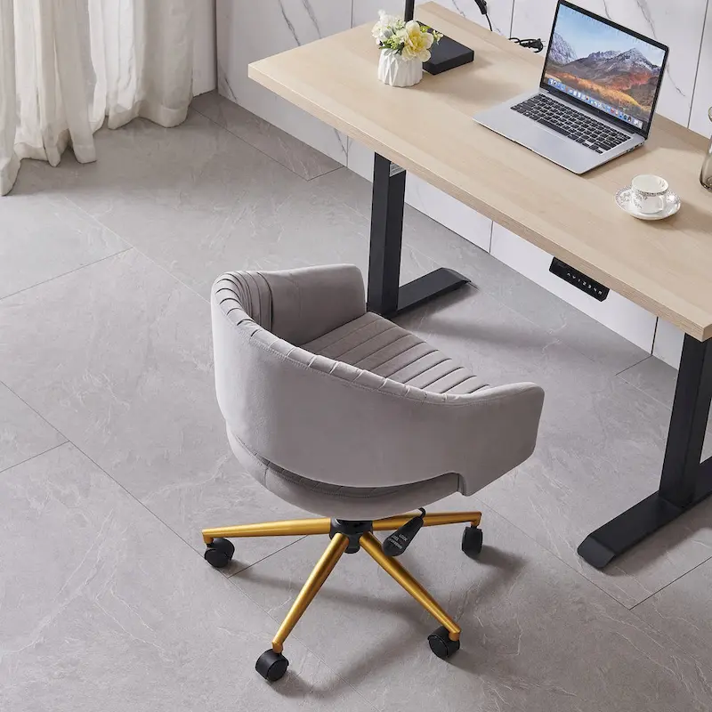 Modern Gold Office Chair Velvet Task Chair Swivel Height Adjustable Computer Chair