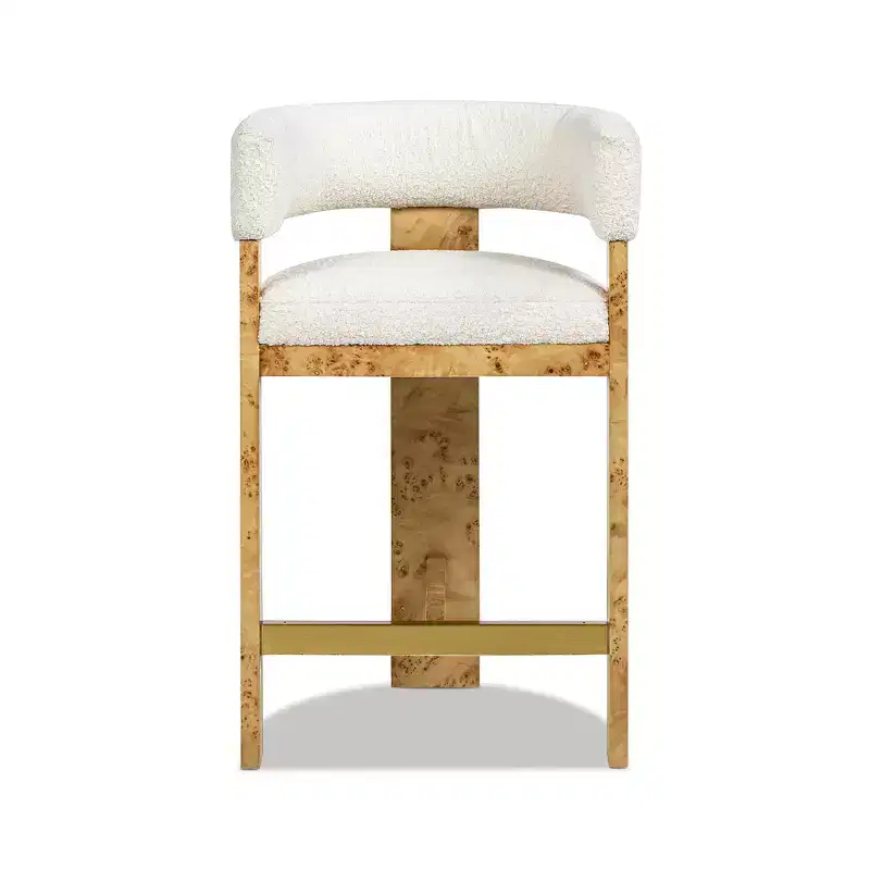Jennifer Taylor Home Vavona 26.5 Burl Upholstered Barrel Back Counter Height Bar Stool, Polar Off-White Faux Shearling Fur