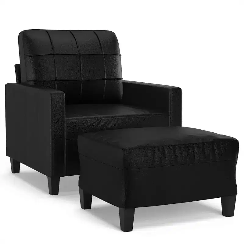 vidaXL Sofa Chair with Footstool Black 23.6 Faux Leather - Black