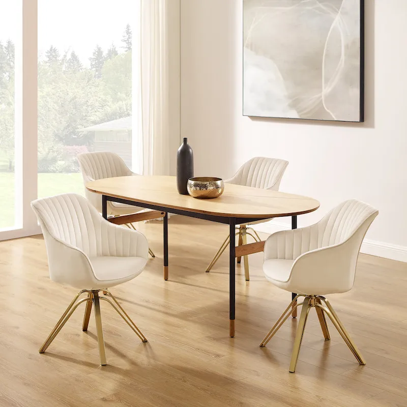 Art Leon Modern Velvet Swivel Chair with Golden Finish