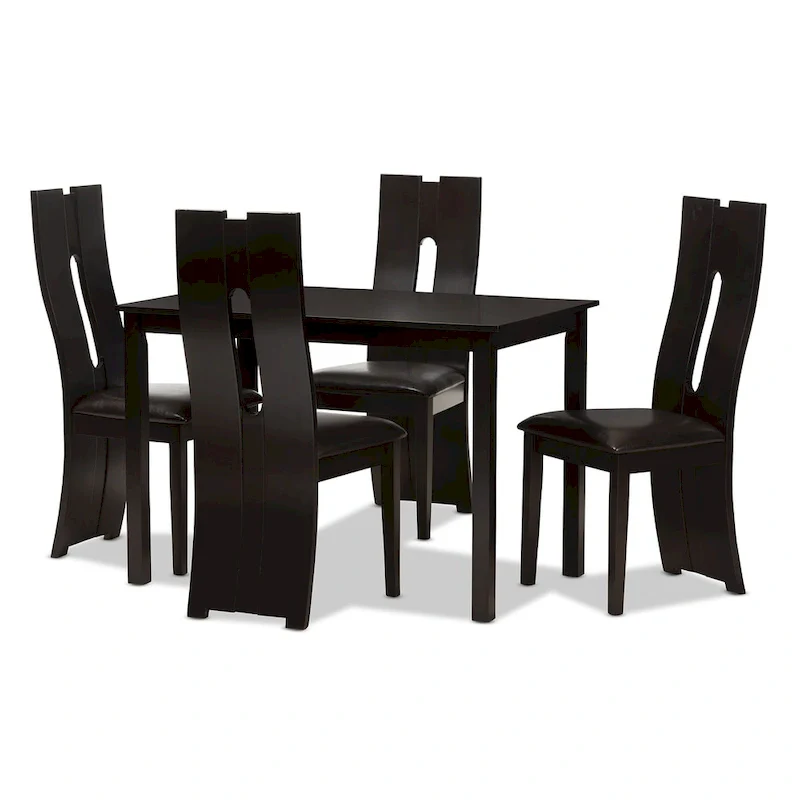 Contemporary Dark Brown Faux Leather 5-Piece Dining Set
