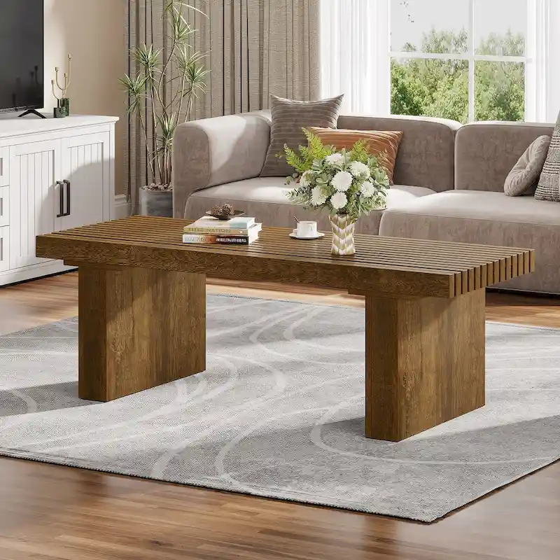 47.24-Inch Farmhouse Coffee Table, Rectangle Coffee Table