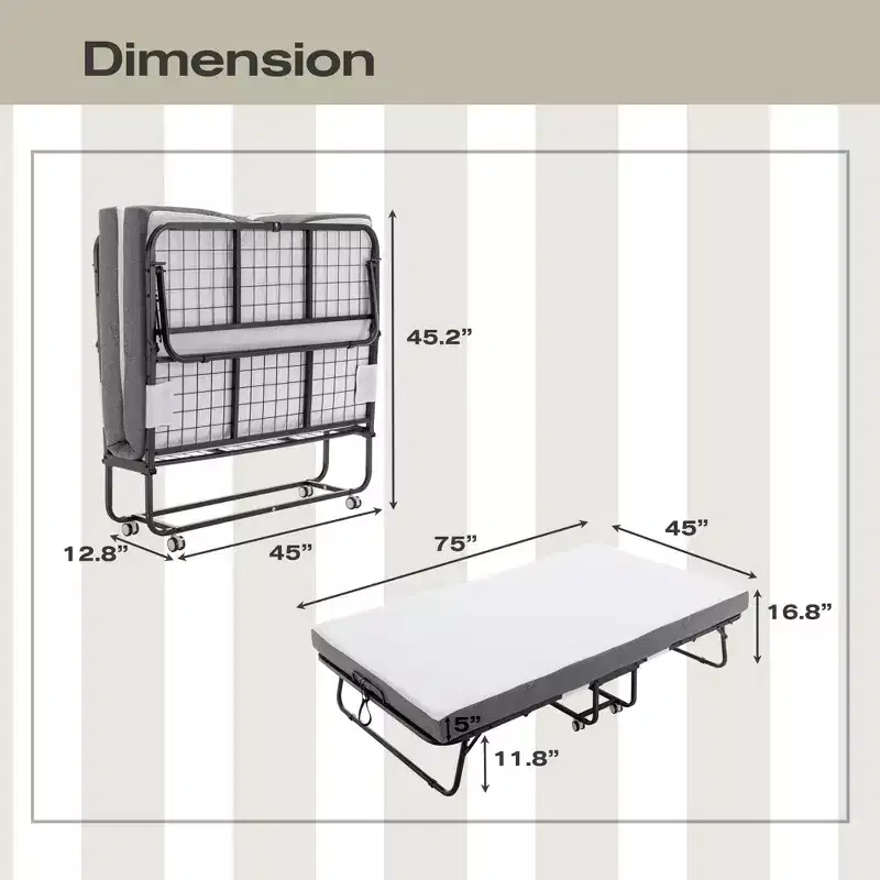 Bellemave Folding Bed with Mattress, SPortable Foldable Bed with Storage Cover,black