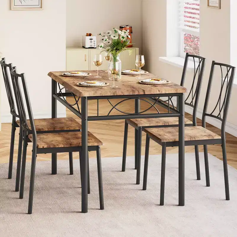 Garvee Dining Table Set of 4, Rectangular Dining Room Table Set with 4 Chairs for Small Space, 5 Piece Kitchen Table, Apartment, Retro Brown