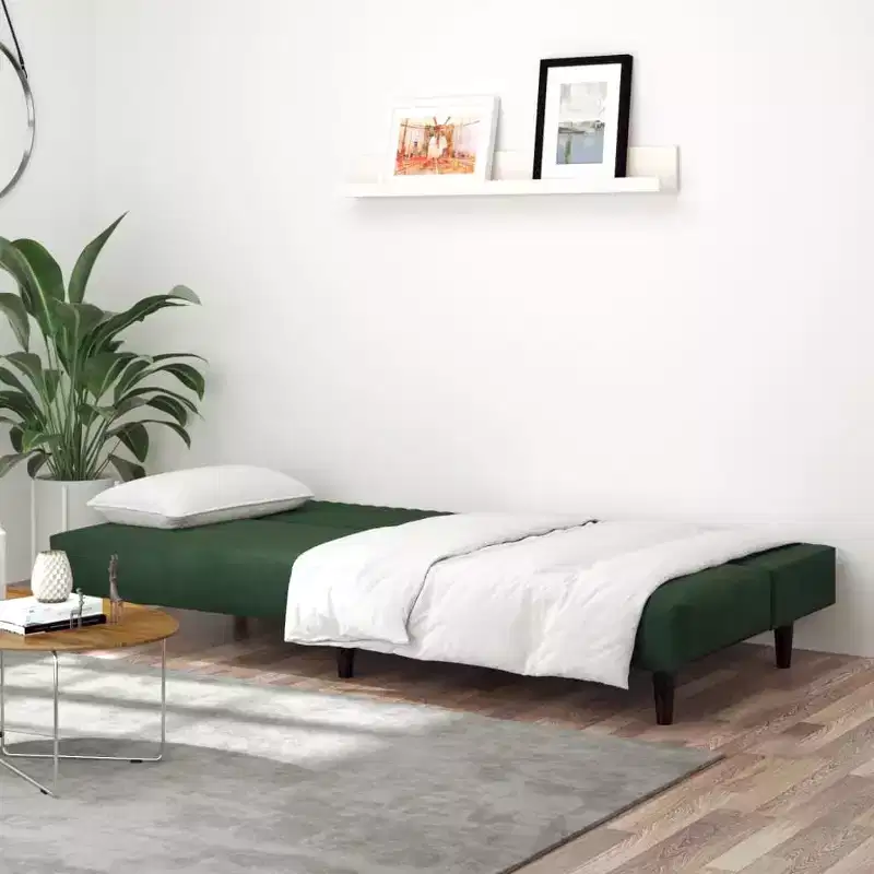 vidaXL 2-Seater Velvet Sofa Bed Convertible Loveseat Sleeper - Dark Green, Soft Upholstery, Sturdy Wood Frame, for Living Room, Small Spaces