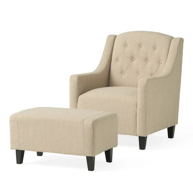 Elaine Light Beige Tufted Fabric Club Chair with Ottoman by Christopher Knight Home