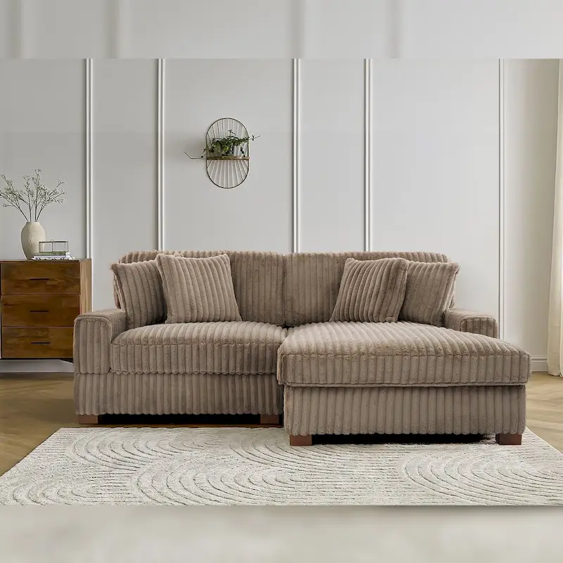 Upholstered Chenille Velvet L Shaped Couch Modular Sofa With Chaise Lounge